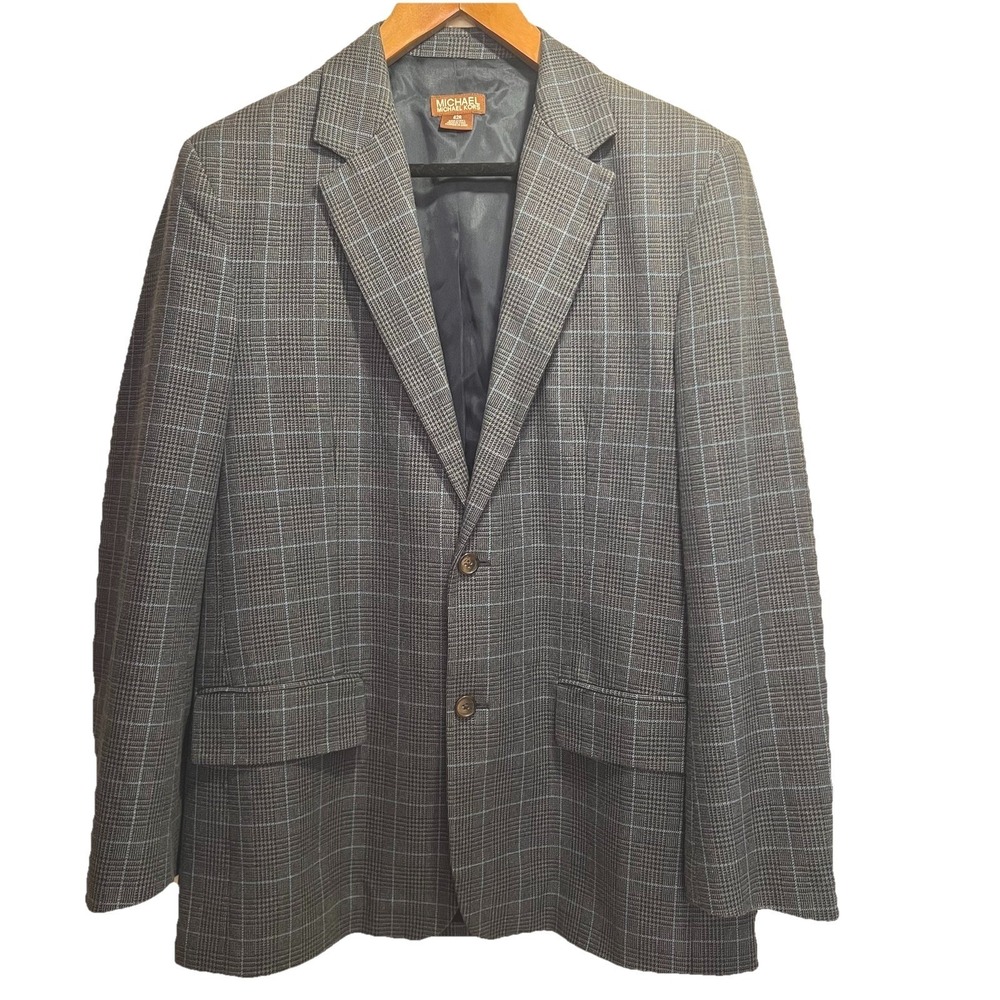 Michael Kors Kent Sport Coat Mens 42R Grey Blue‎ Plaid Classic Fit $295 NEW